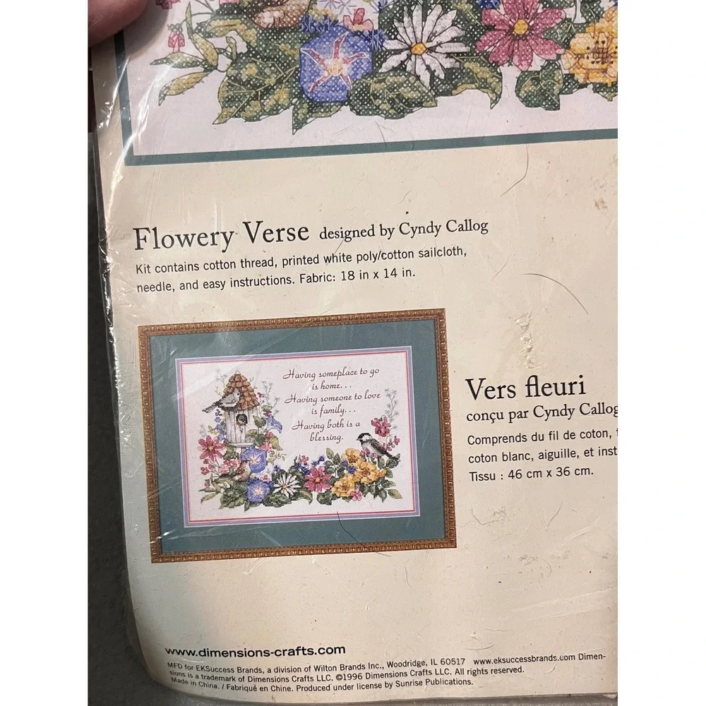 Dimensions Vtg Flowery Verse Stamped Cross Stitch Kit Cyndy Callog Birds 1996
